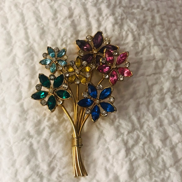 Vintage Rare Bouquet Flowers Fur Clip Brooch Pin 1940s - Picture 6 of 8